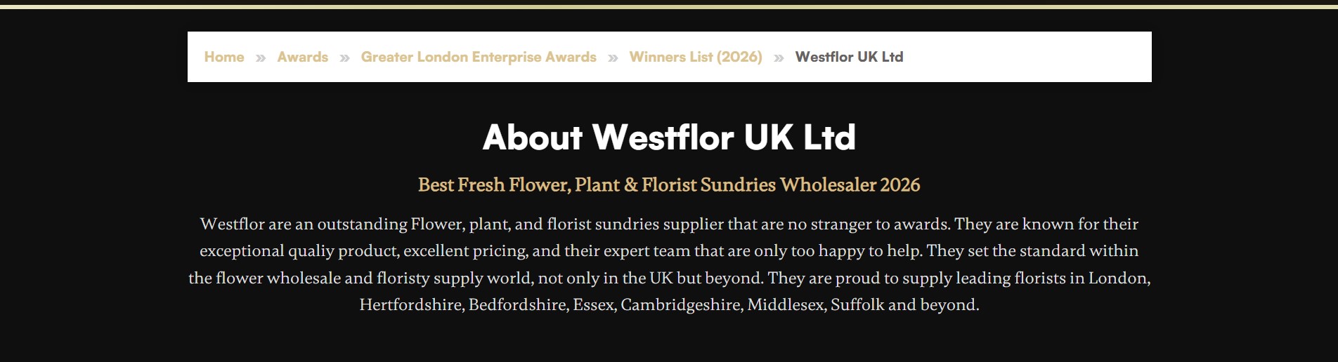 Westflor Winner of the Greater London Enterprise Awards - about Westflor