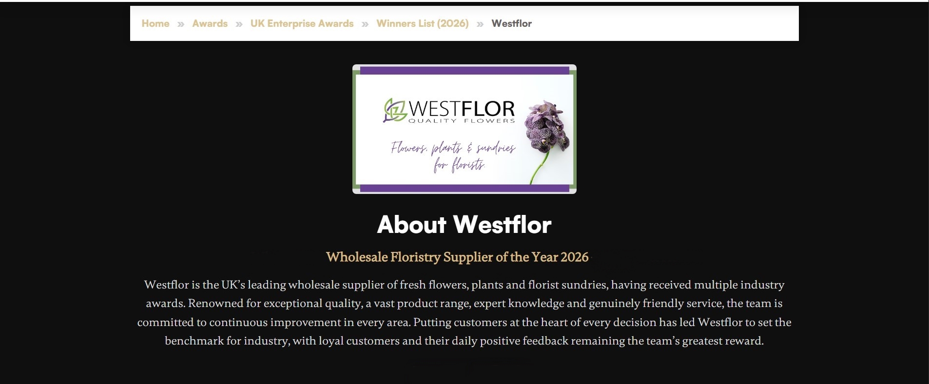 Westflor Winner of the UK Enterprise Awards - about Westflor